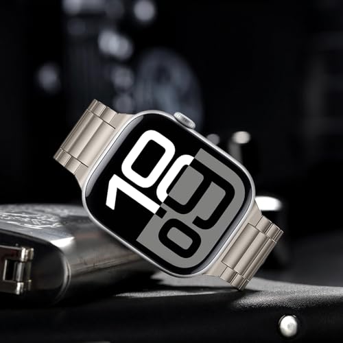 Image of Anlinser Metal Bands Compatible with Apple Watch Band 42mm 41mm 40mm 38mm for Women Men, Stainless Steel Business Strap for iWatch SE Series 11 10 9 8 7 6-1 (Titanium)