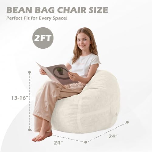 Image of 2FT Bean Bag Chair 2'Bean Bag Chairs with Memory Foam Filled Small Bean Bag | Bean bags with Machine Washable Cover Luxurious Velvet Fabric, Comfy Chairs for Living Room, Bedroom, Dorm, Beige