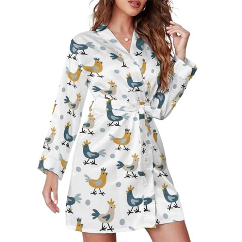 Buewutiry Albornoces cortos de manga larga para mujer - Gallos de granja con cinturón - Vestido de noche, Estilo-33, XL