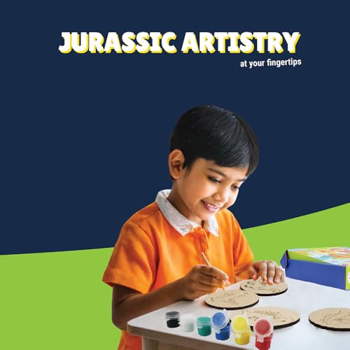 Image of Asian Hobby Crafts DIY Coaster Painting Kit - 4 Pre-Marked Coasters, Paint & Brush Set | Dinosaur Theme Art and Craft Kit for Kids & Adults (4-12) | Painting & Coloring Kit for Birthday Return Gift