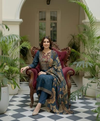 Image of ANNI Designer Women's Viscose Blend Printed Straight Kurta with Pant & Dupatta | Ethnic Suit Set for Women | Festive Kurta Set | Casual Office Traditional Outfit