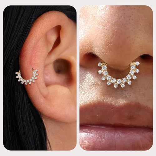 Cartilage Daith Earrings For Women Small Gold Hoop Hypoallergenic Helix Piercing Huggie Titanium 14k Surgical Steel Diamond Implant Cubic Zirconia Jewelry3
