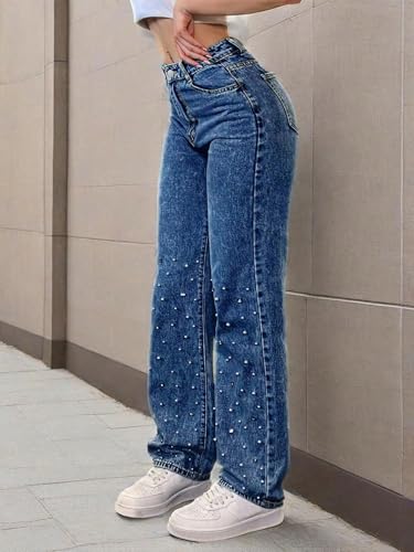 Pearl Jeans for Women Straight Leg High Waist Straight Wide Leg Vintage Denim Pants Embroidered Jeans for Women4