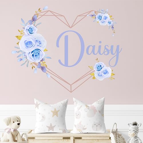 Vinilo Decorativo Personalizado Flor Azul con Letras para Pared