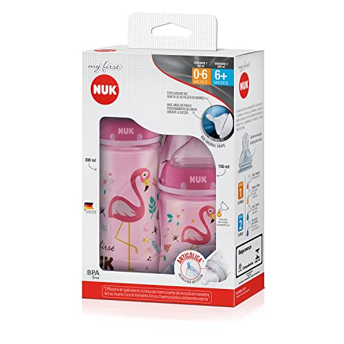 Kit Mamadeira, NUK, Rosa, Tamanho 1 (0-6 Meses) / Tamanho 2 (6+ Meses)