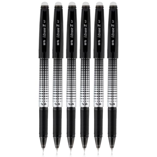 M&G Erasable Pens, 6 Pcs Erasable Gel Pen Medium Point 0.7mm, Black Erasable Gel Ink Pen with Comfort Grip and Cap, Make Mistakes Disappear for Drawing Writing Planner and Crossword Puzzles