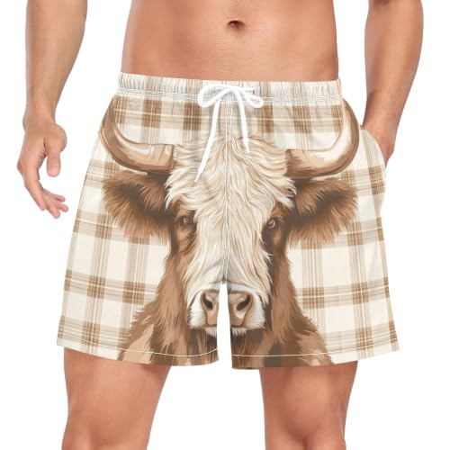 Traje de baño para hombre de vaca escocesa marrón pastel Quick Dry