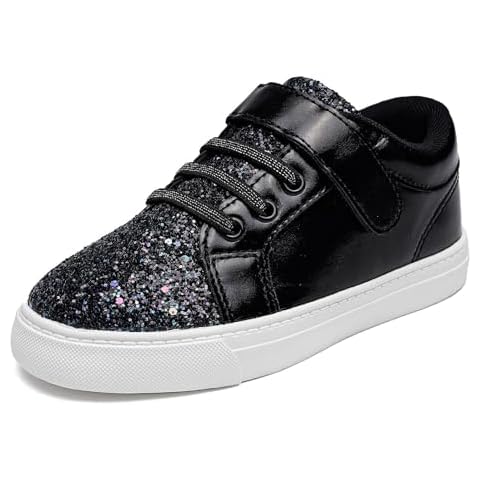 Nihaoya Boys Tennis Shoes Toddler Glitter Flats Girls' Athletic Shoes Soft Non-Slip Breathable Footwear Black Size 9 Toddler Cover