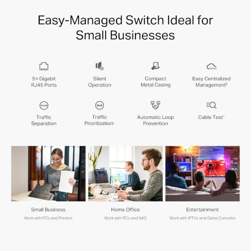 Image of TP-Link 5 Port Gigabit Easy Managed Switch, VLAN, Auto Loop Prevention, IGMP Snooping, Fanless, Managed by Omada, Durable Metal w / Shielded Ports(TL-SG205E)
