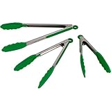 Green Silicone Cooking Tongs - Kitchen Utensils Set - Locking Tongs-7,9,12