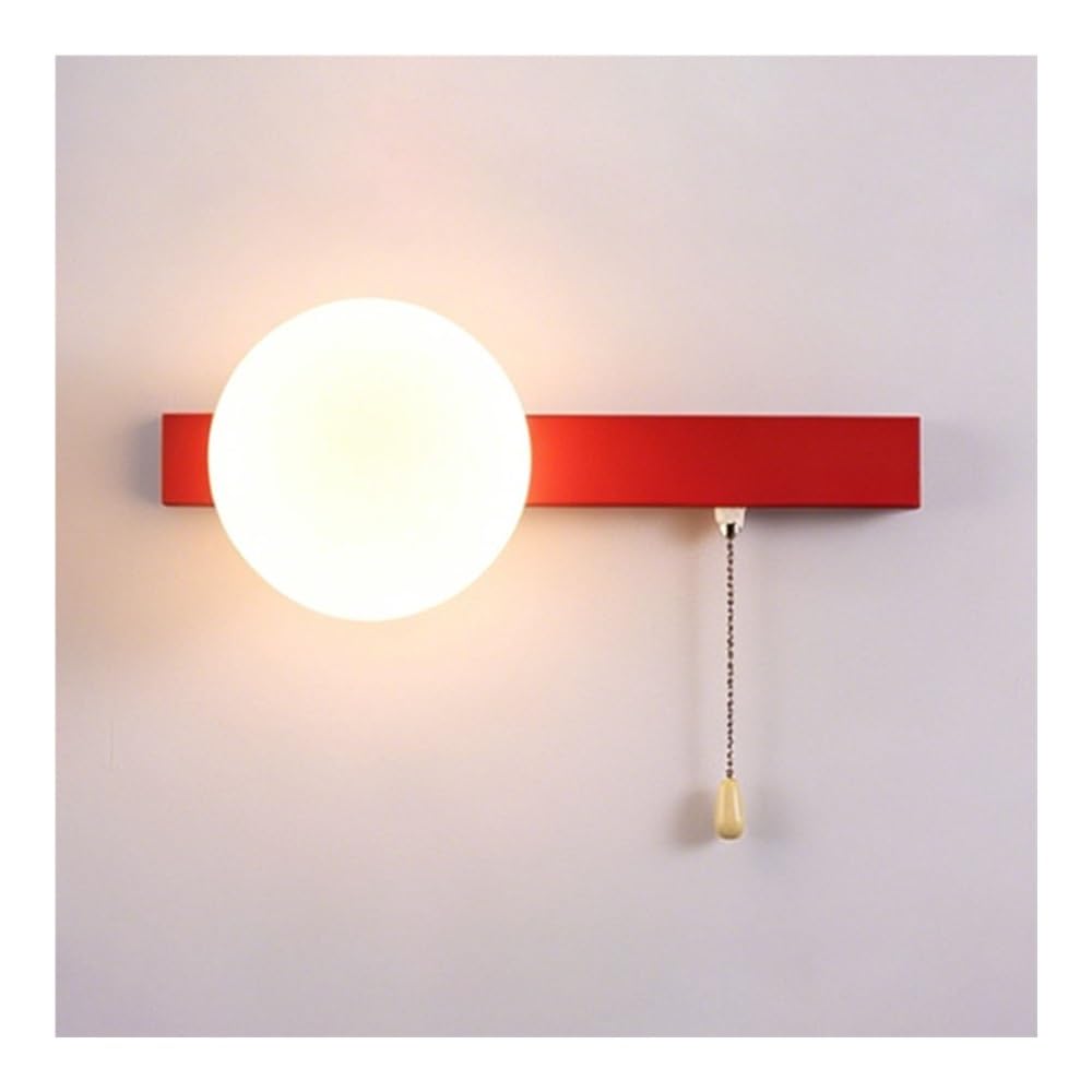 LUOYAOB Red Green Globe Shade Modern Pull Chain Wall Sconce G9 Socket Wall Mount Lamp Decorative Home Lighting Fixture Suitable for Bedside Bedroom Living SpaceIndoor Wall(Red)