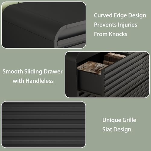 Image of 5 Drawer Dresser for Bedroom, 45 inch Tall Fluted Dresser with Curved Edge and Ergonomic Handleless, Large Wooden Clothes Storage Organizer, Modern Chest of Drawers for Closet, Living Room, Black
