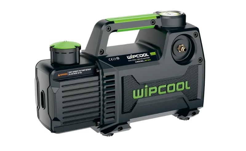 Wipcool 2F3R Double Stage Vacuum Pump, side view with oil sight glass