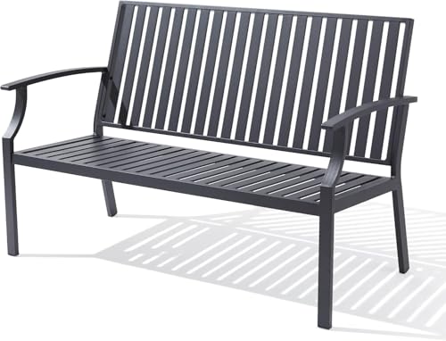 Eongdn 52' Outdoor Garden Bench Weatherproof, Rust-Resistant Aluminum Metal 2-Person Garden Bench with 660 lbs Weight Capacity, Patio Benches for Outdoors,Porch, Patio, Backyard and Park (Dark Gray)