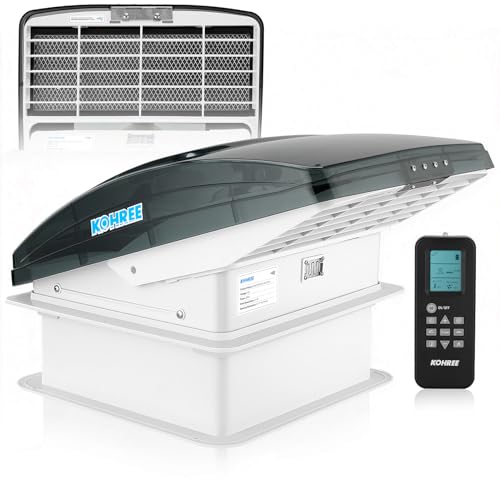 Kohree RV Vent Fan 10-Speed Reversible RV Roof Fan 14x14 Deluxe Powerful RV Exhaust Fan Quiet Built-In Rain Shield Thermostat and Remote Control for Camper Trailer (Smoke)