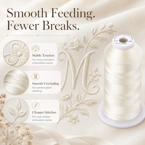 Image of Simthread 5000M 40WT Polyester Embroidery Thread, Marshmallow S004 | 5000M 40WT polyester thread feeds smoothly for machine embroidery, monograms, logos, patches and quilting.