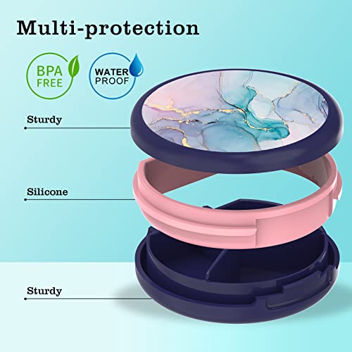 Image of Serfeymi Small Pill Box - 3 Compartments Portable Pill Box for Purse Pocket, Compact Mini Travel Pill Case - Suitable for Medicine, Vitamin, Fish Oil, Supplements - Dark Blue(Marble)