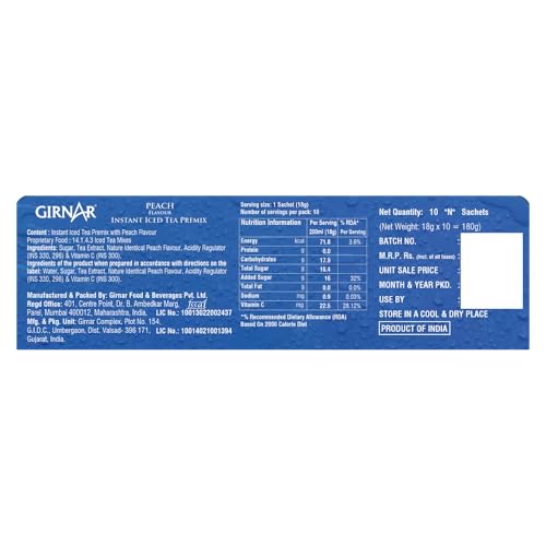 Image of Girnar Instant Premix Iced Tea - Peach Flavour (10 Sachets)