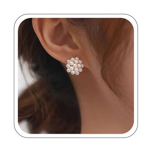 Yienate Boho Pearl Cluster Stud Earrings Unique French Bouquet Ba...