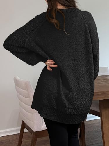 Saodimallsu Womens Oversized Sweater 2025 Fall Trendy Fuzzy Crew Neck Long Sleeve Casual Tunic Sweaters3