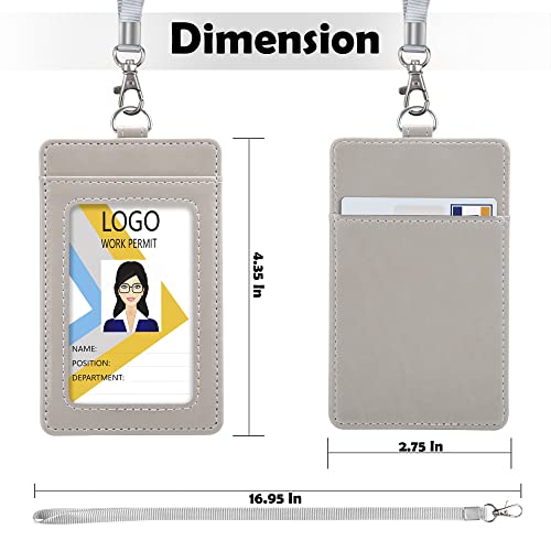 Arae Card Holder Vertical Pu Leather Badge Holder With 1 Clear Id Card Window 1 Card Slot And 1 Neck Lanyard For Office/School Id Credit Card Driver License -Gray #TOP1