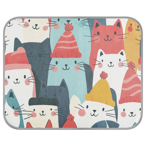 siphylline Cartoon Cute Cats Colorful Summer Cooling Pads or mats Self Cooling cat beds for Indoor Cats for Dogs Outside Washable tapete Frio para Perros S