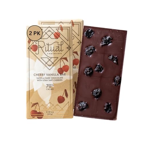 Ritual Chocolate Cherry Vanilla 70% Dark Chocolate Bars – 2-Pack (2 × 60 g) | Artisan Bean-to-Bar Chocolate with Utah Tart Cherries & Vanilla | Gourmet Gift Set