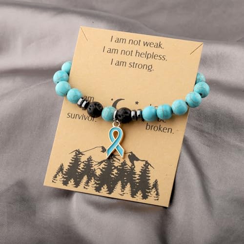 WSNANG Teal Ribbon PTSD Awareness Bracelet - Ovarian Cancer Survivor Inspirational Gift2