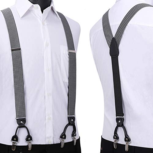 Image of HISDERN Suspenders for Men Paisley Floral Bow tie Suspender Pocket Square Sets Adjustable Y Shape 6 Clips Wedding Braces
