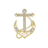 Shejuety Exquisite women's boat anchor brooch inlaid with cubic zirconia, suitable for button scarves button badges lapels needle skirts fabrics hats bags and other accessories jewelry gifts (Golden ship anchor)