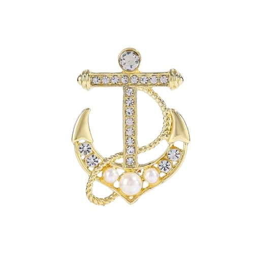 Image of exquisite women's sailboat brooch boat anchor brooch inlaid with cubic zirconia, suitable for scarves, buttons, badges, collars, knitted skirts, fabrics, hats, bags, and other jewelry gifts