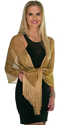 Accessoire Top Tendance Châle Femme Wrap Écharpe Brillante Cérémonies Soirée Fêtes Mariage Cérémonie Cocktail 200X50cm Couleur Unie Doré Pailletée Cover