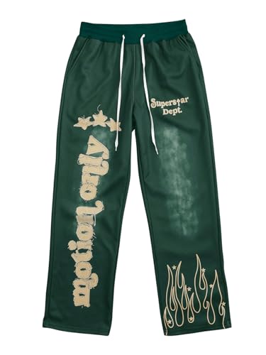 SOLY HUX Men's Y2k Letter Graphic Sweatpants Drawstring Elastic Waist Straight Leg Baggy Pants Streetwear