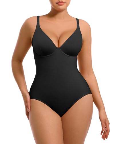 FeelinGirl Shapewear Bodysuits for Women Tummy Control Body Suits Deep V Neck Corset Body Shaper Tops