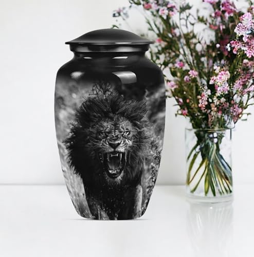Image of Personalized Lion - Ashes Urns Human Remains - Memorial Urn for Ashes - 10 Inch - Large with Velvet Bag - Burial Urn for Mom & Dad - Large Decorative Urn - Cremation Urns - Funeral Urns