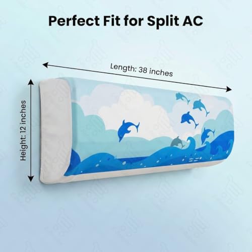 Image of Split AC Cover 1 ton, 1.5 ton to 2 Ton |Designer Digital Print Indoor AC Dust Cover | Stretchable Lycra Fabric | 38x12x9 Inch | Washable Polyester AC Indoor Unit Cover | Dust Dirt Resistant