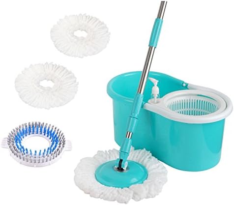 Senmo Easy Wring Stainless Steel Spin Mop and Bucket Set, 360 Rotating Lightweight Home/Commercial Mop Cleaning System, 3 Microfiber Mop Heads and 1 Brush Disc Included