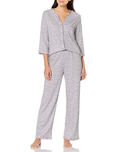 Karen Neuburger Women's Pajamas 3/4 Cardigan Long Sleeve Pj Set, Heather Grey Ditsy, L