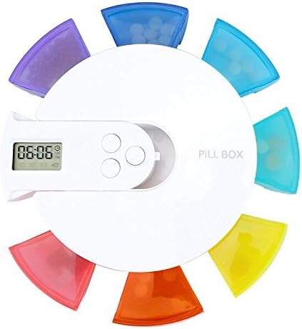 7 Days Rainbow Digital Pill Organizer, CozyCabin Portable Weekly Digital Pill Box with 4 Groups Alarm Reminders, Lightweight Easy Carry Round Electronic Intelligent Medicine Case