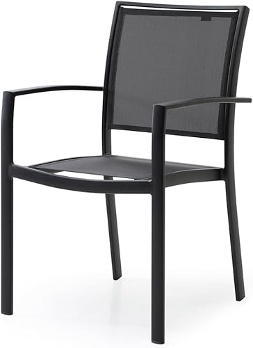 Miniatura 6 de ZURI Silla de comedor moderna para exteriores Laka con asientos de malla de secado rápido y marco de aluminio recubierto de polvo en negro