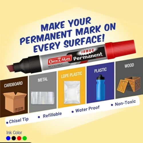 Image of Soni Officemate Jumbo Permanent Marker| Pack of 2 (Red)|Smudge-Free, Low Odor | Extra-Wide 10mm Chisel Tip | Refillable