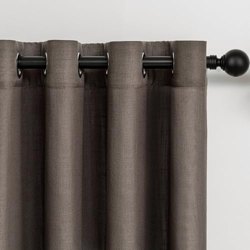 Rideau Taupe Foncé 140x240cm Rideaux Voilage Salon Moderne de Fenetre à Oeillets Décoratif Chambre Cuisine Effet Lin Intérieur Transparent 2PCS