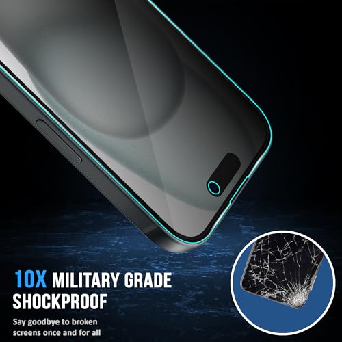 Image of FIRST MART Military-Grade Privacy Tempered Glass for iPhone 16 and iPhone 15 (6.1 Inch) With Edge to Edge Screen Coverage and Installation Kit | Anti Spy Protection