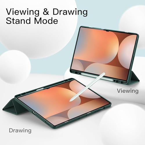 Image of TechTrendz Smart Trifold Flip Case for Samsung Galaxy Tab S11 Ultra 14.6 inch[SM-X930, SM-X936B] Support S Pen Magnetic Attachment Shockproof Stand Flip Cover Compatible for S11 Ultra (Mountain Green)