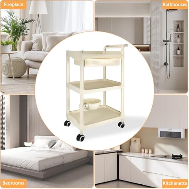 3 Tier Rolling Cart with Drawers, White Utility Carts for Kitchen, Laundry Room and Bedroom, 3 Tier Grocery Carts for Home and Office, Bathroom Organizers and Storage Rack on Wheels-CMpBKiJ6
