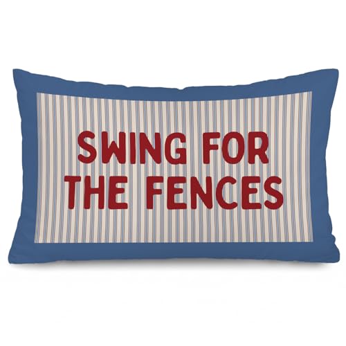 SkyCozy Motivational Swing for the Fences 12x20 Pillow Cover Vintage Blue Striped Baseball Sports Decorative Throw Pillow Covers Pillowcases for Kids Toddler Boy Nursery Room Bedroom Playroom Decor
