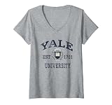 Womens Yale Bulldogs Retro Vintage Crest Officially Licensed V-Neck T-Shirt