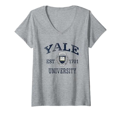 Womens Yale Bulldogs Retro Vintage Crest Officially Licensed V-Neck T-Shirt