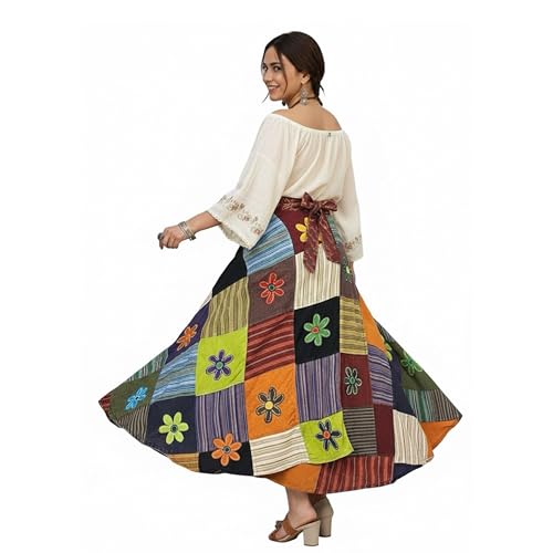 Image of Agan Boho Maxi Wrap Skirt for Women, Tie Dye Cotton Long Flowy Summer Skirt