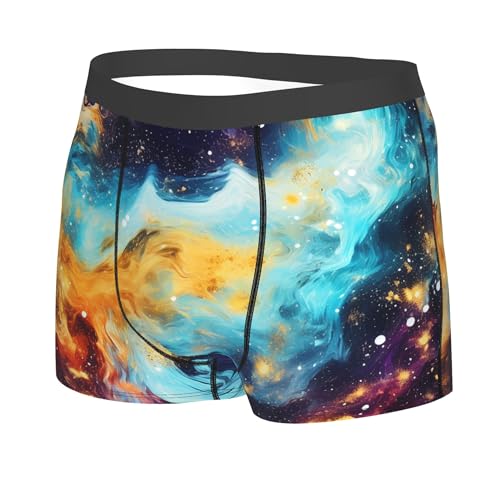 Galaxy Space Men's Boxer Briefs, Colorful Nebula Breathable Mens Underwear Comfort Boxers Shorts Support Trunks